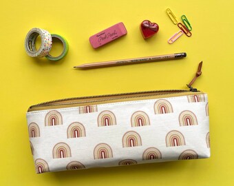 Retro Rainbows Pencil Case, Canvas Zipper Pouch