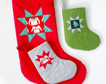 The Wish Stocking, 2 sizes, Christmas Stocking Sewing Pattern, Quilted Stocking Tutorial