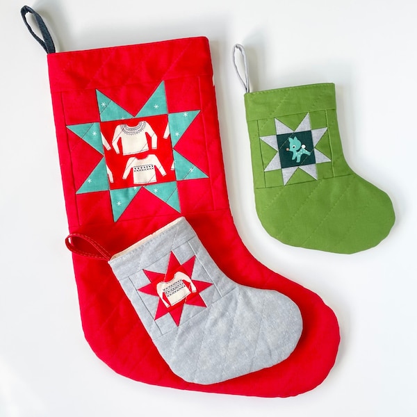 The Wish Stocking, 2 sizes, Christmas Stocking Sewing Pattern, Quilted Stocking Tutorial