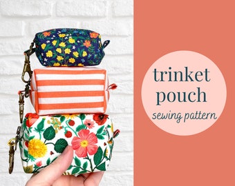 Trinket Pouch, PDF Sewing Pattern, Mini Boxy Zipper Pouch, 3 sizes