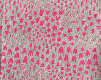 1 yard Sarah Golden Tiger Plant Fabric, Folk Floral in Neon Pink, Linen Cotton Canvas