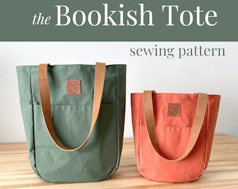 The Bookish Tote, PDF Sewing Pattern, Tote Bag Sewing Pattern, 2 sizes, Waxed Canvas