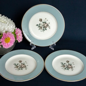 Royal Doulton tea or side plates, set of three, &#39;Rose Elegans&#39; pattern, 1970s