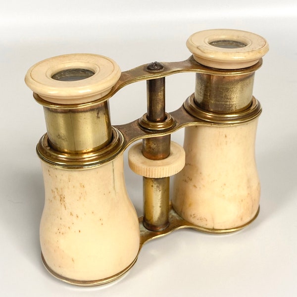 Vintage brass and bone opera glasses, with extending lenses, good condition, early 20th century