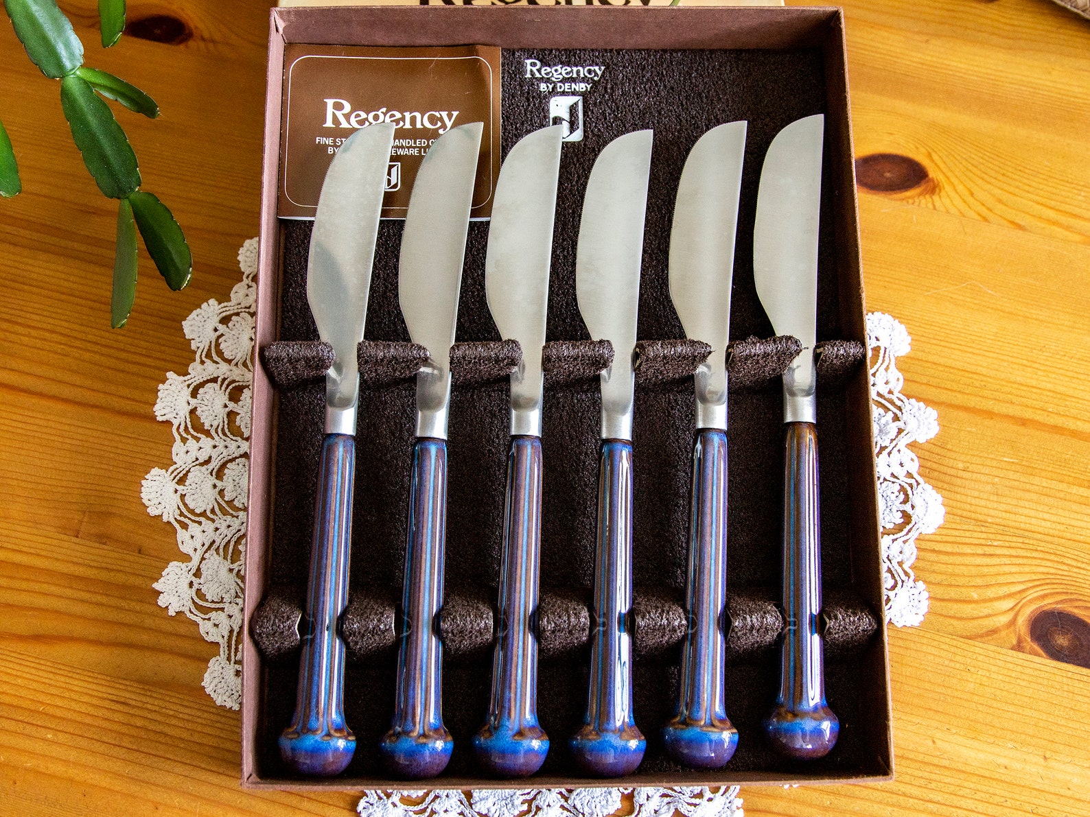 Denby Regency blue steak knives boxed set of 6 Etsy