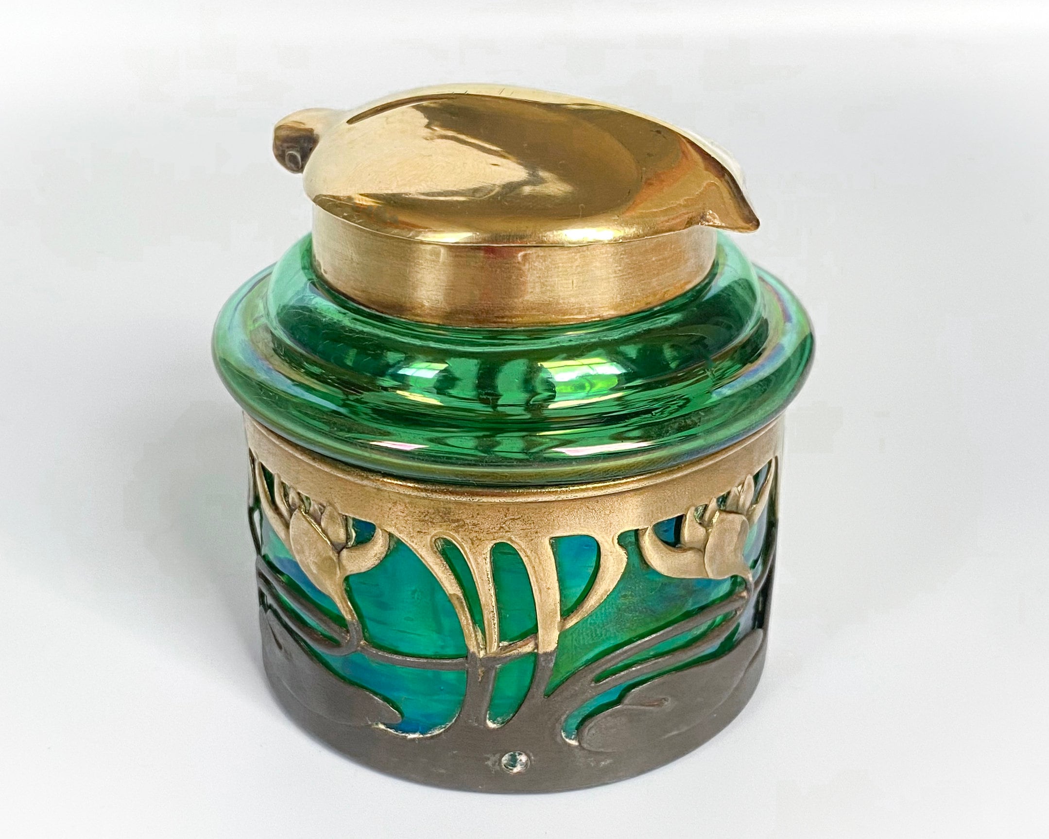 Shop the Vintage 1900 English Emerald Glass and Brass Inkwell at Weston  Table