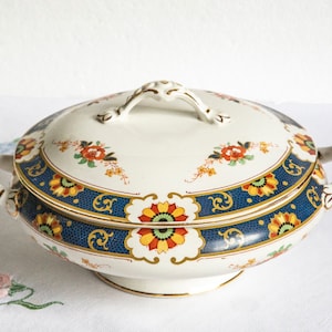 Art Deco Burleigh Ware lidded tureen with hand-painted flowers