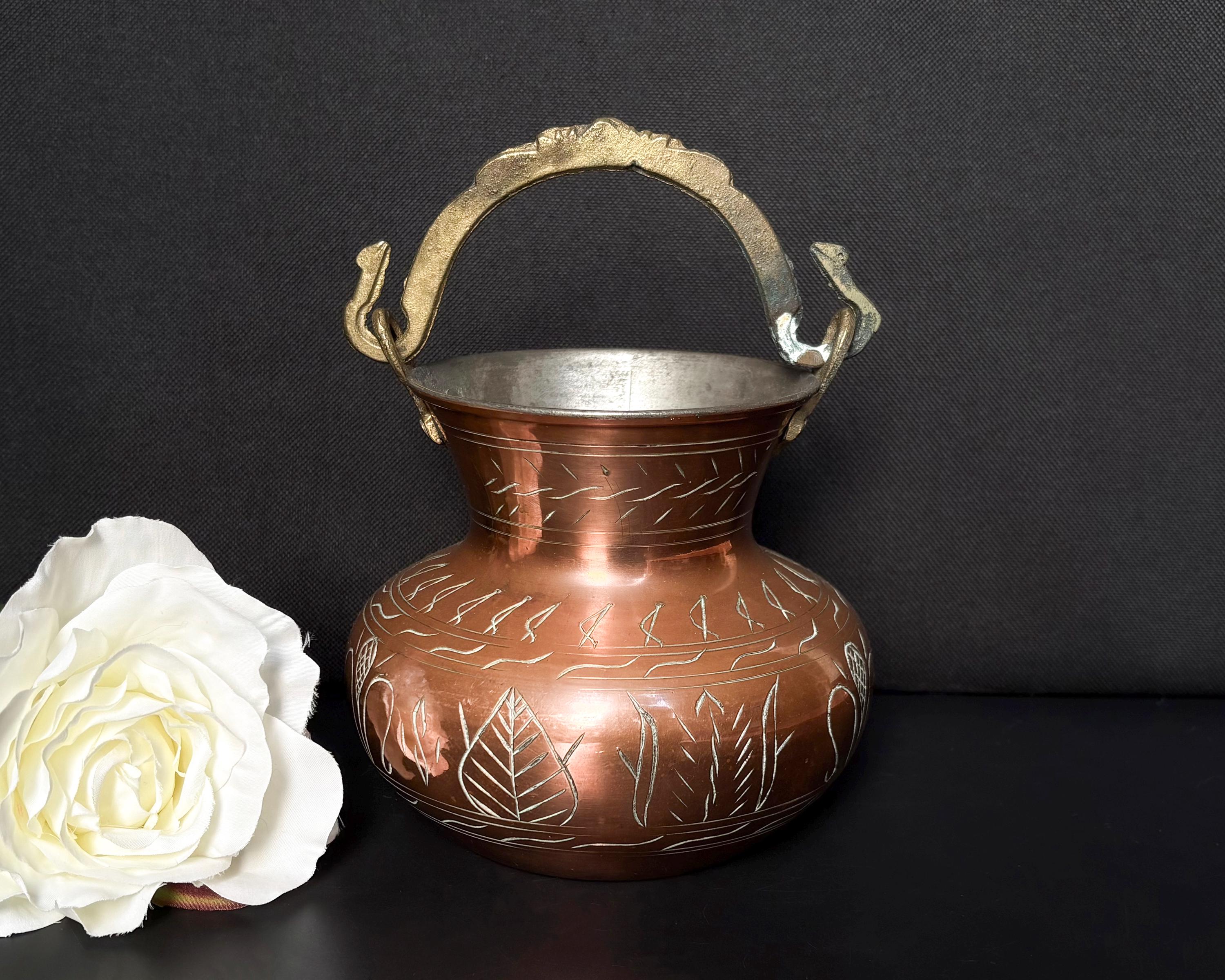 Antique Asian Copper Cauldron With Brass Handle and Tin Lining, Hand ...