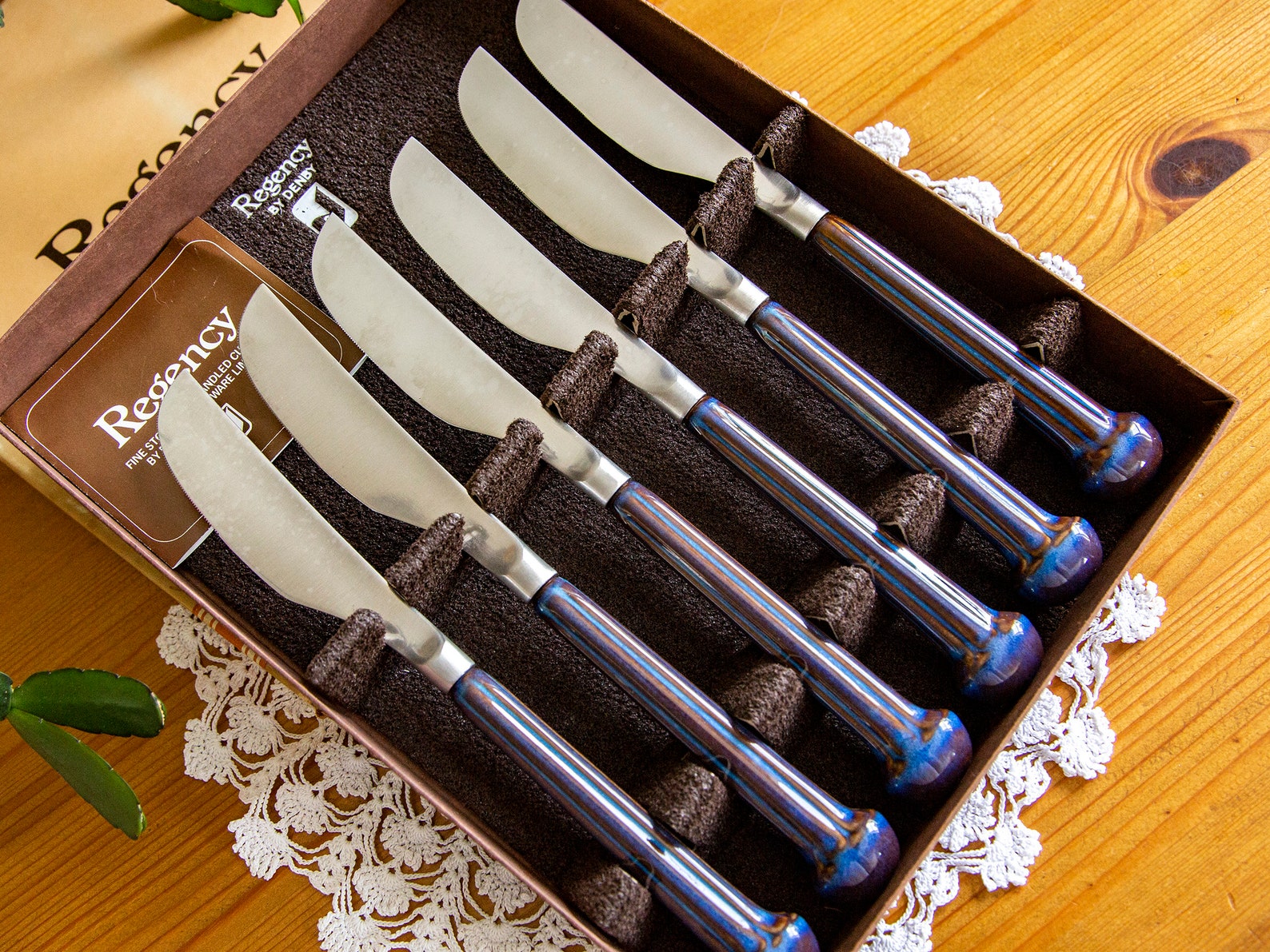 Denby Regency blue steak knives boxed set of 6 Etsy