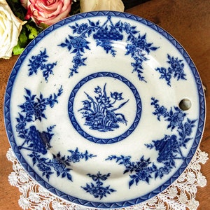 Antique flow blue warming plate, Victorian &#39;Bombay&#39; pattern, T. Furnival 1876