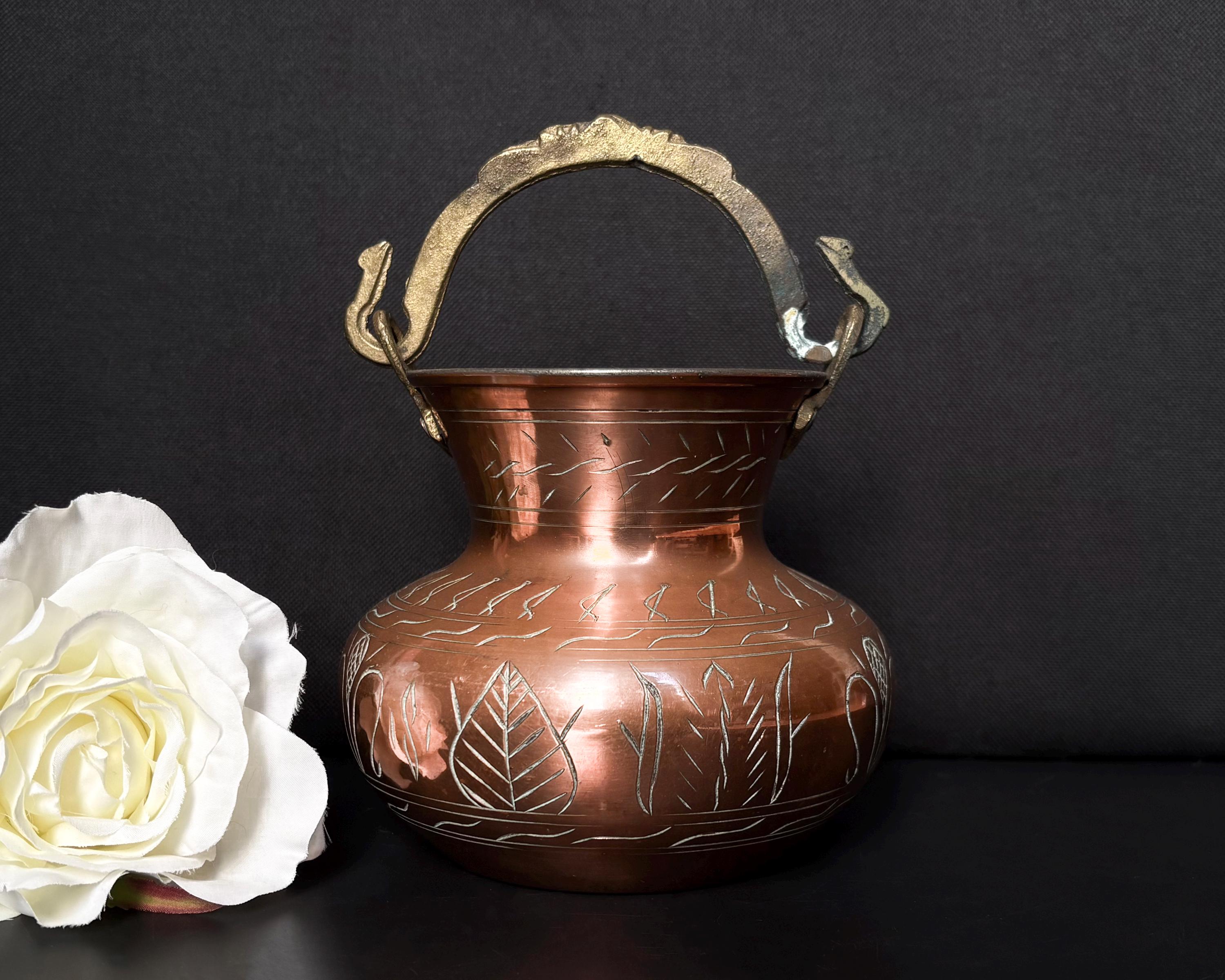 Antique Asian Copper Cauldron With Brass Handle and Tin Lining, Hand ...