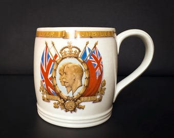 King George V silver jubilee mug, vintage royal souvenir cup, 1935, Johnson Bros