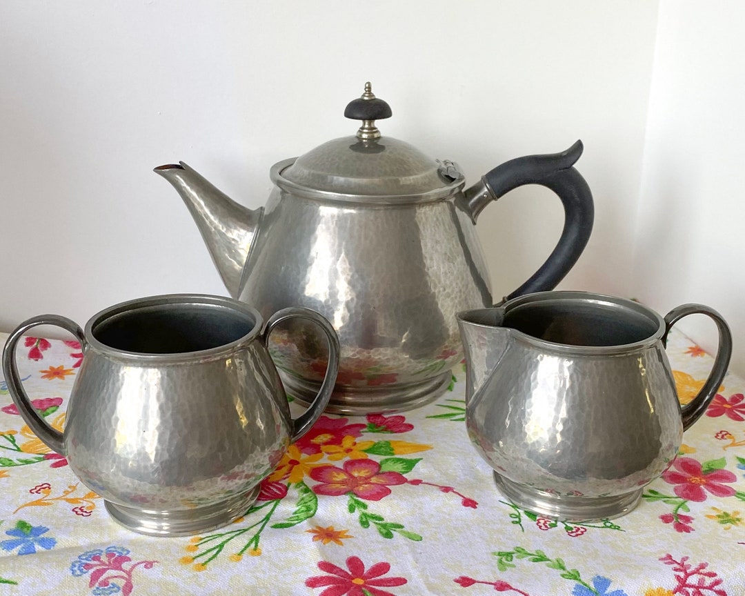 Liberty & Co Hammered Pewter Tea Set With 2 Pint Teapot Etsy