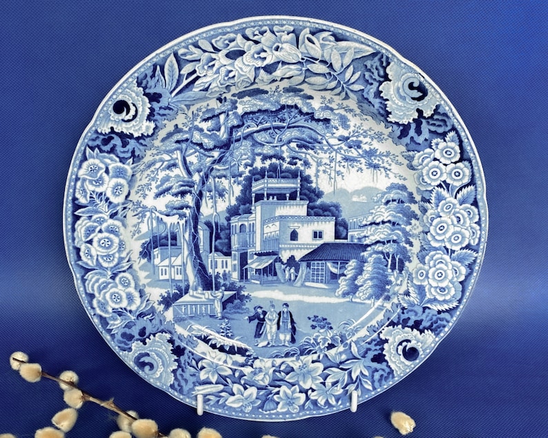 Georgian Blue and White Plate: Indian 'eastern Street Scene' by John ...