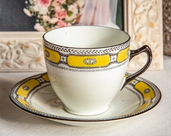 Early Art Deco tea cup and saucer, with black and yellow banding, Sutherland China, 1920s