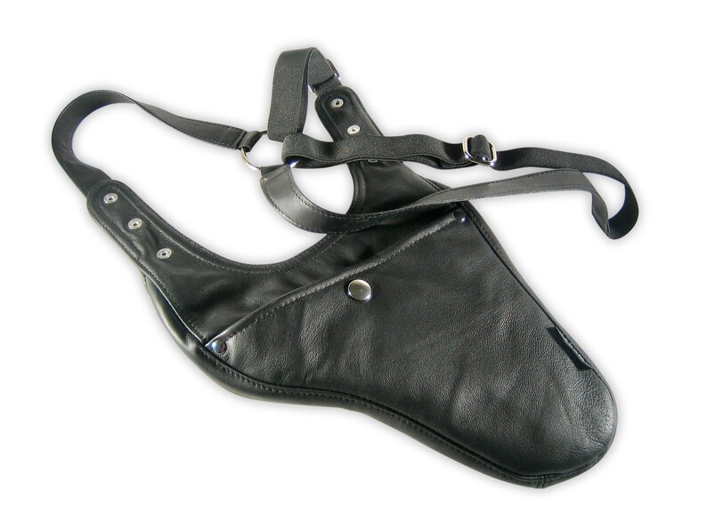 Shoulder holster bag NOVA black leather bag with crossed halter straps festival revolver bag