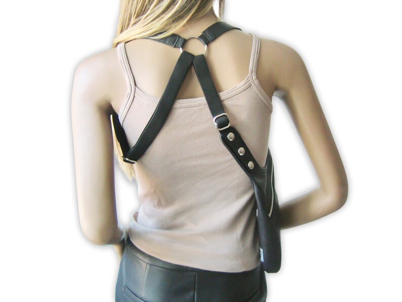 Shoulder holster bag NOVA black leather bag with crossed halter straps festival revolver bag