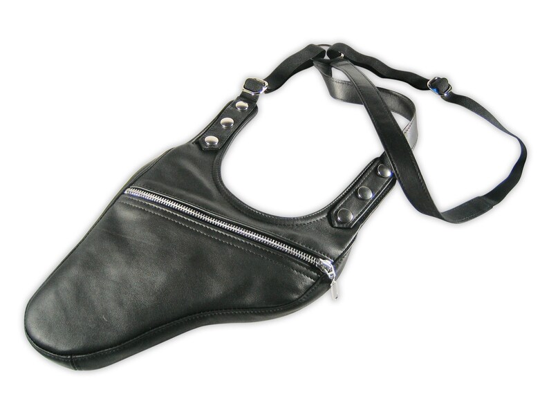Shoulder holster bag NOVA black leather bag with crossed halter straps festival revolver bag