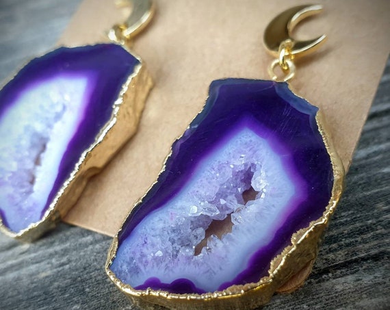 Boucles d'oreilles tranche d'agate cristallisée LÏLÏYA