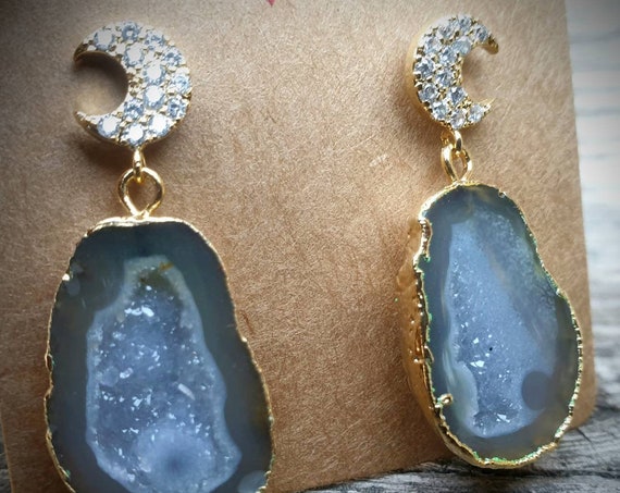 Boucles d'oreilles tranche d'agate cristallisée LÏYA