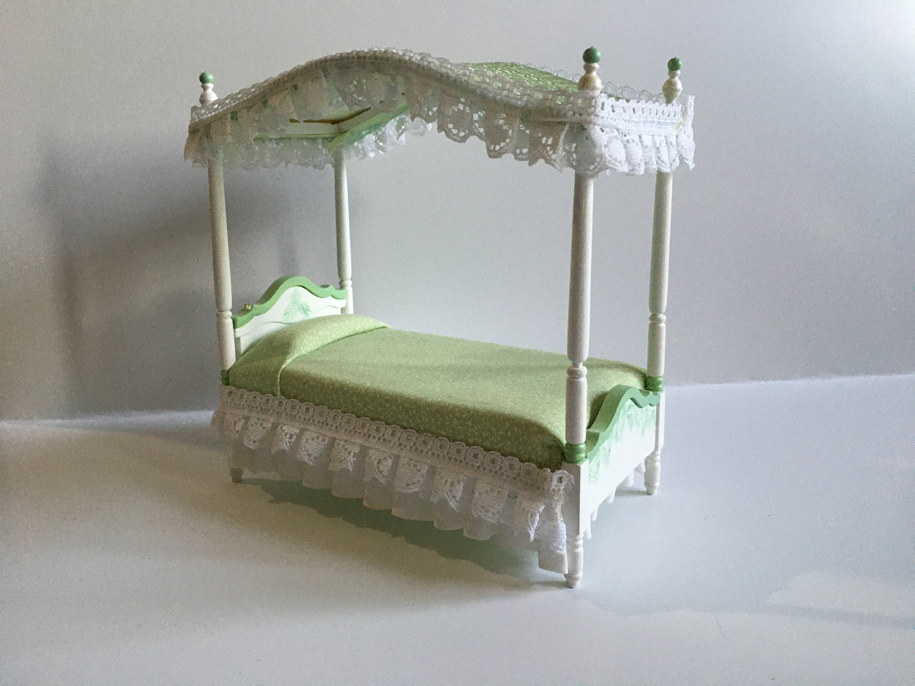 Vintage MCM Cass Toys 1960s Wood Doll Canopy Bed, 702, USA Rare NIB