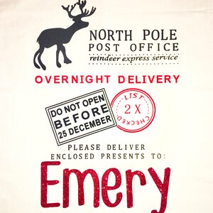 Personalized Santa Sack: Christmas Delivery Bag, Sparkle Red Glitter Name