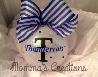 Personalized ornament for your favorite cheerleaders. A gift they will love seeing on the Christmas tree every year.