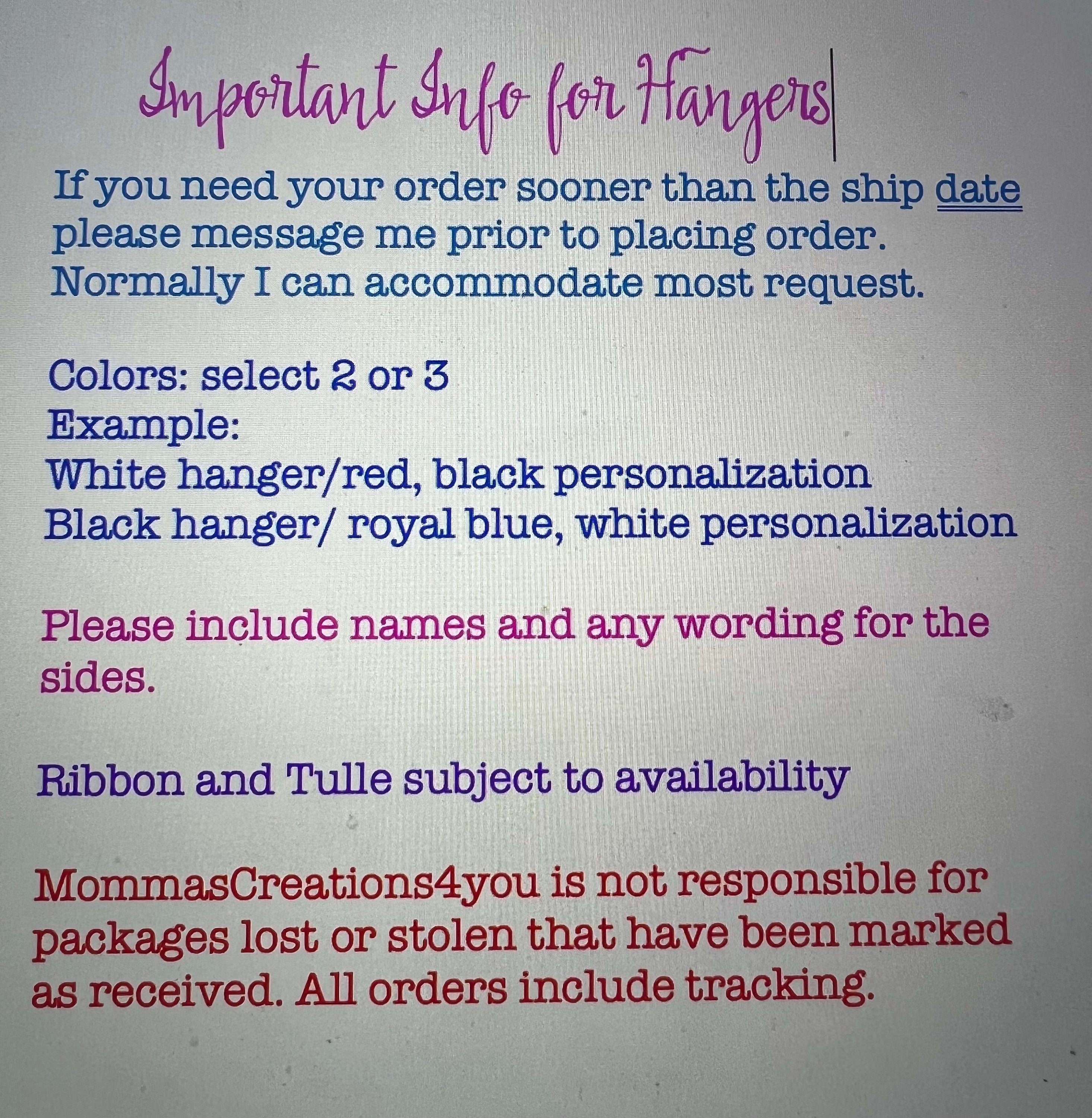 Order hangers 2024