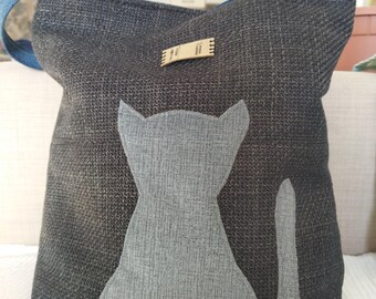 Grey cat tote bag