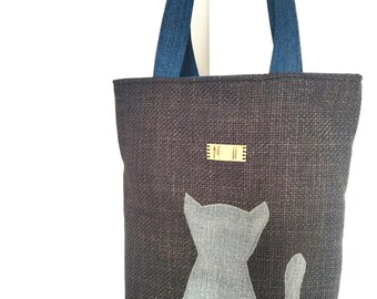 Borsa tote con gatto grigio
