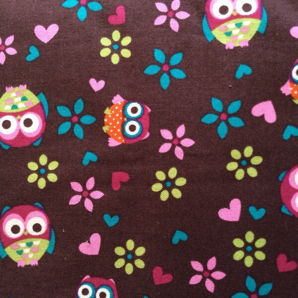 David Textiles Grafiq Trafiq Small hoot owls with flowers 100% cotton quilting fabric chocolate  premium quilt / craft material 1/2 yard