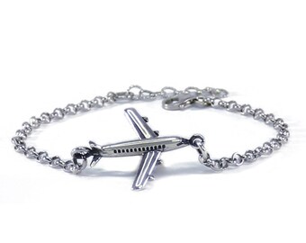 Airplane bracelet, italian Burnish, Man bracelet, Woman, Silver pendant, travel bracelet, Jewels, Made in italy,  Handmade, Sea, Fashion,