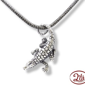 silver crocodile pendant, silver crocodile, silver crocodile necklace l, silver crocodile necklace, handmade silver crocodile