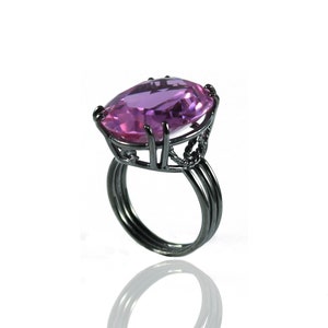 Roze zirkoonring, zilveren solitaire ring, roze stenen ring, ring met roze ovale steen, filigraan zilveren ring,