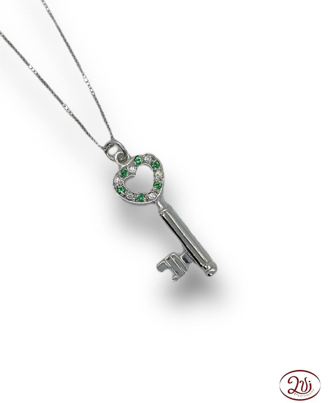 heart and key pendant, silver key pendant, silver heart key pendant and stones, silver key pendant with stones,