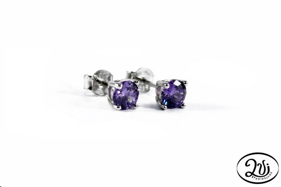 amethyst Hand made silver Earrings with Zirconia
