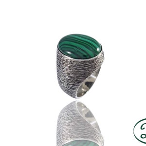 Ring chevalier, Ring stone malachite, Women, Silver burnish 925, Ring stone, Fashion silver ring,  Handmade jewel,