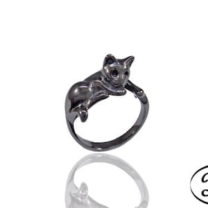 Silver ring, black cat, halloween cat, handmade, italian ring, halloween cat ring, gift for her, silver ring black cats