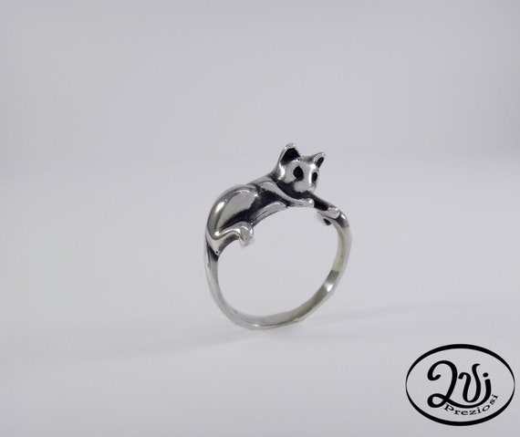 Anello gatto in argento 925 brunito, Anello gatto, Anello donna, Anello argento,  Anello gattino argento, Gioielli gatto, Anello micio