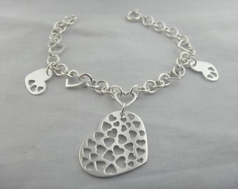 Bracelet with hearts handmade, Silver bracelet, Gift for her, Herat charm, Heart bracelet for women, Heart bracelet silve, Fashion jewelry,