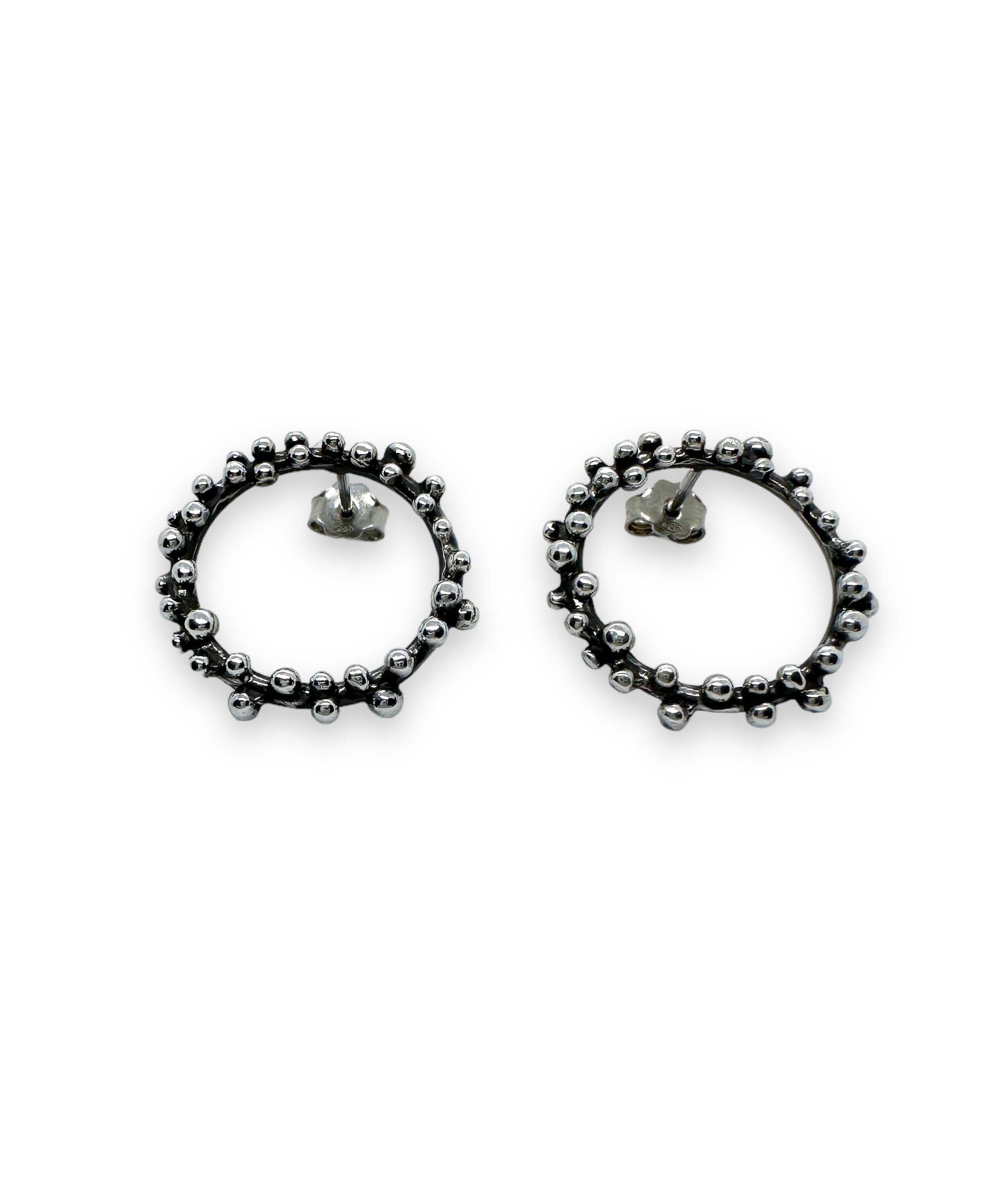Elegant dotted 925 silver hoop earrings, Minimalist silver hoop earrings, Stud dotted hoop earrings