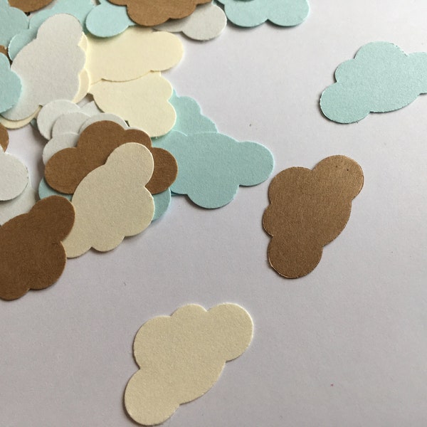 200 st. wolken confetti, tafeldecoratie, feestdecoratie, huwelijk, verjaardag, babyborrel, doopfeest (licht blauw/crème/kraft/licht grijs))