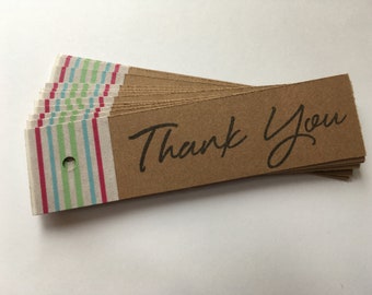 20 Thank you tags, kraft with striped washi tape, wedding thank you tags, baby shower, favors, engagement party, gift tags