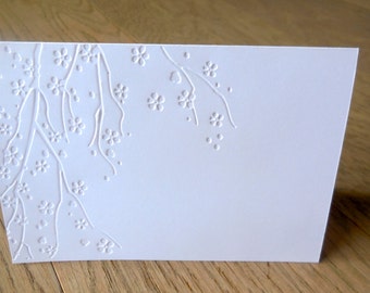 6 blank note cards with embossed branch with flowers, pick your color, stationery, greeting cards, thank you card, with envelopes