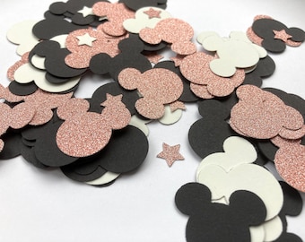 120 st. minnie mouse confetti met sterretjes, zwart & glinsterend roos/wit, tafeldecoratie, feestdeco, verjaardag, babyborrel, feestdagen
