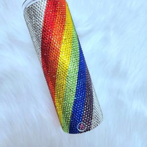 20oz Tumbler Rainbow Stripes Rhinestones tumbler w/ straw Bling Cup