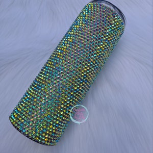 Yellow Green Rhinestone tumbler 20oz with Straw Rhinestone Bling Cup color shift rhinestones