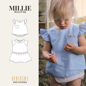 Patrón de costura en PDF de camiseta básica con mangas onduladas/A4/A0/Archivos para proyector - Patrones Bebekins