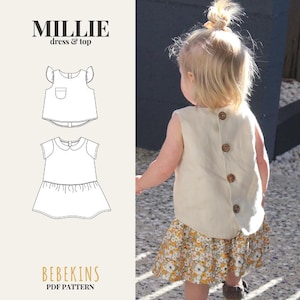 Patrón PDF de camiseta y top básico MILLIE para tejidos en tamaño A4/Carta/A0/Archivos para proyector