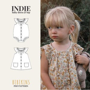 Abito con bottoni INDIE e maniche a palloncino PDF modello di cucito/file A4/A0/proiettore - Bebekins Patterns